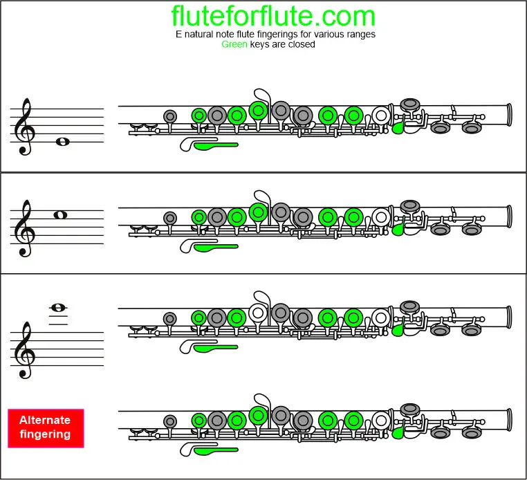 How to play E natural on the flute: Fingering and trill chart for low and high octaves