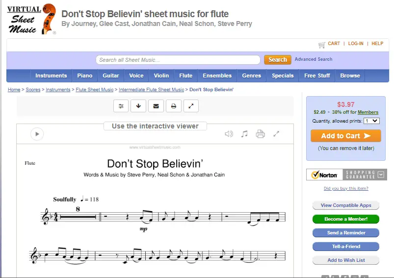 don't stop believin flute sheet music