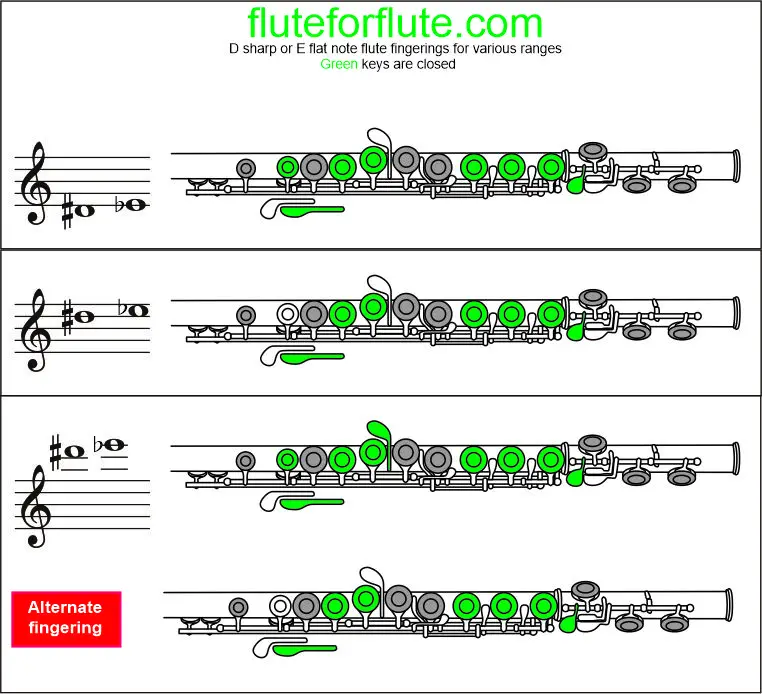 How to play E flat on the flute: Fingering and trill chart for low and high octaves