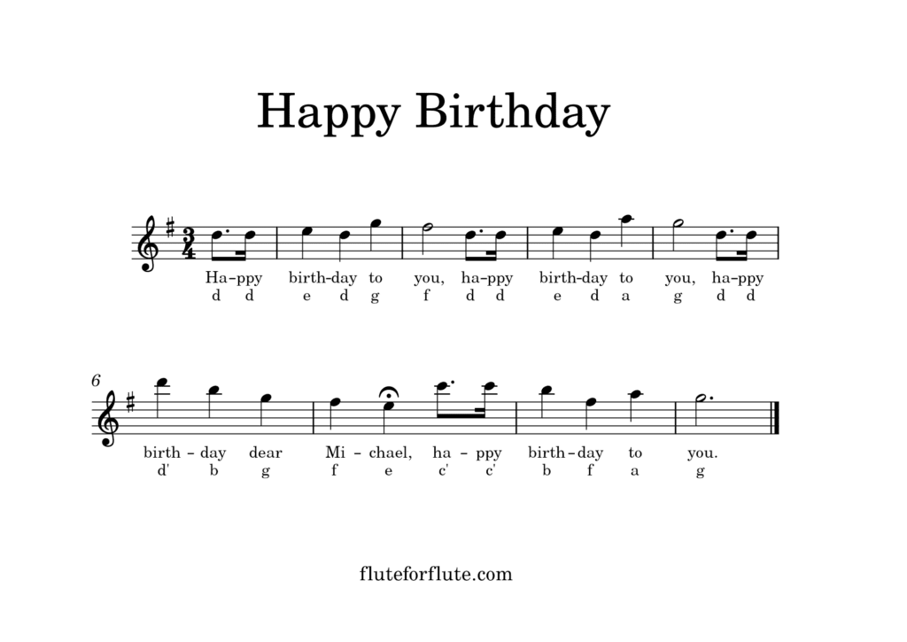 Happy birthday on flute with letters