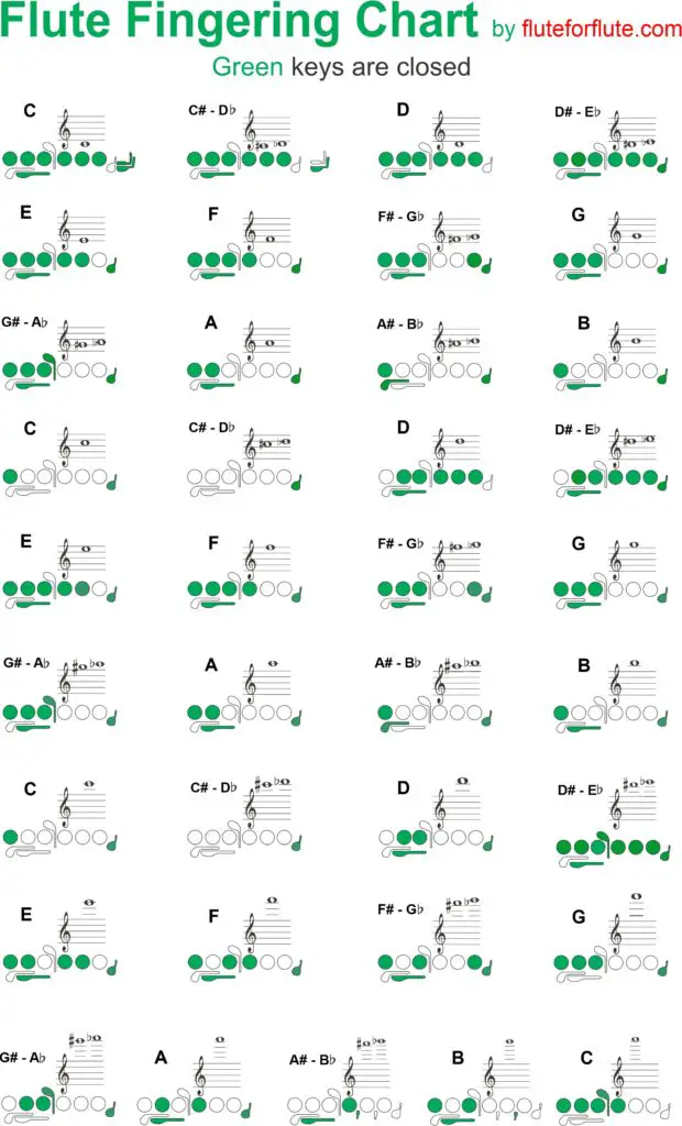 Flute fingering chart for beginners Low notes, high notes, and