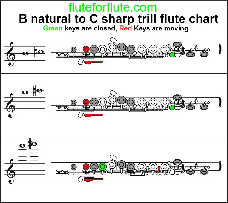 B to C sharp trill on flute: Low and High trill fingering
