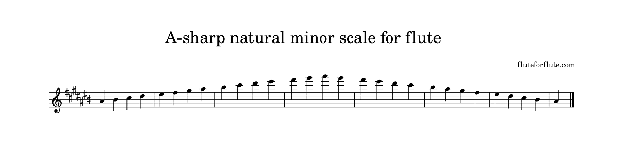 A-sharp (A#) natural minor scale on the flute