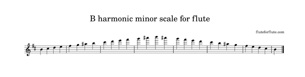 The B harmonic minor scale on flute (ascending and descending)