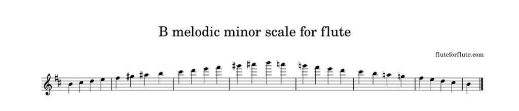 The B melodic minor scale on flute