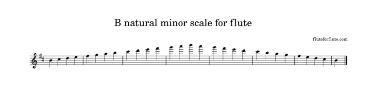 B minor scale on flute: natural, melodic, and harmonic scales with arpeggios notes