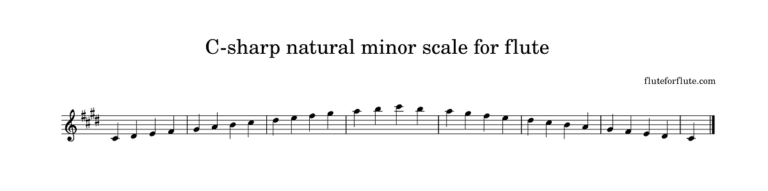 C-Sharp (C#) minor scale on flute: natural, melodic, and harmonic scales with arpeggios notes