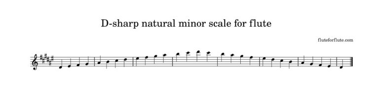 D-Sharp (D#) minor scale on flute: natural, melodic, and harmonic scales with arpeggios notes
