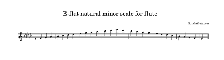 E-flat minor scale on flute: natural, melodic, and harmonic scales with arpeggios notes