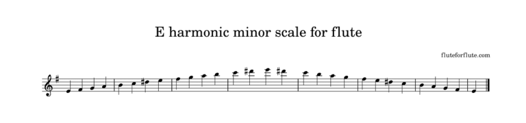 E minor scale on flute: natural, melodic, and harmonic scales with arpeggios notes