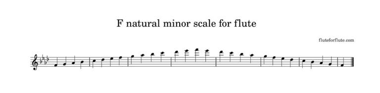 F minor scale on flute: natural, melodic, and harmonic scales with arpeggios notes