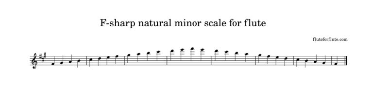 F-Sharp (F#) minor scale on flute: natural, melodic, and harmonic scales with arpeggios notes